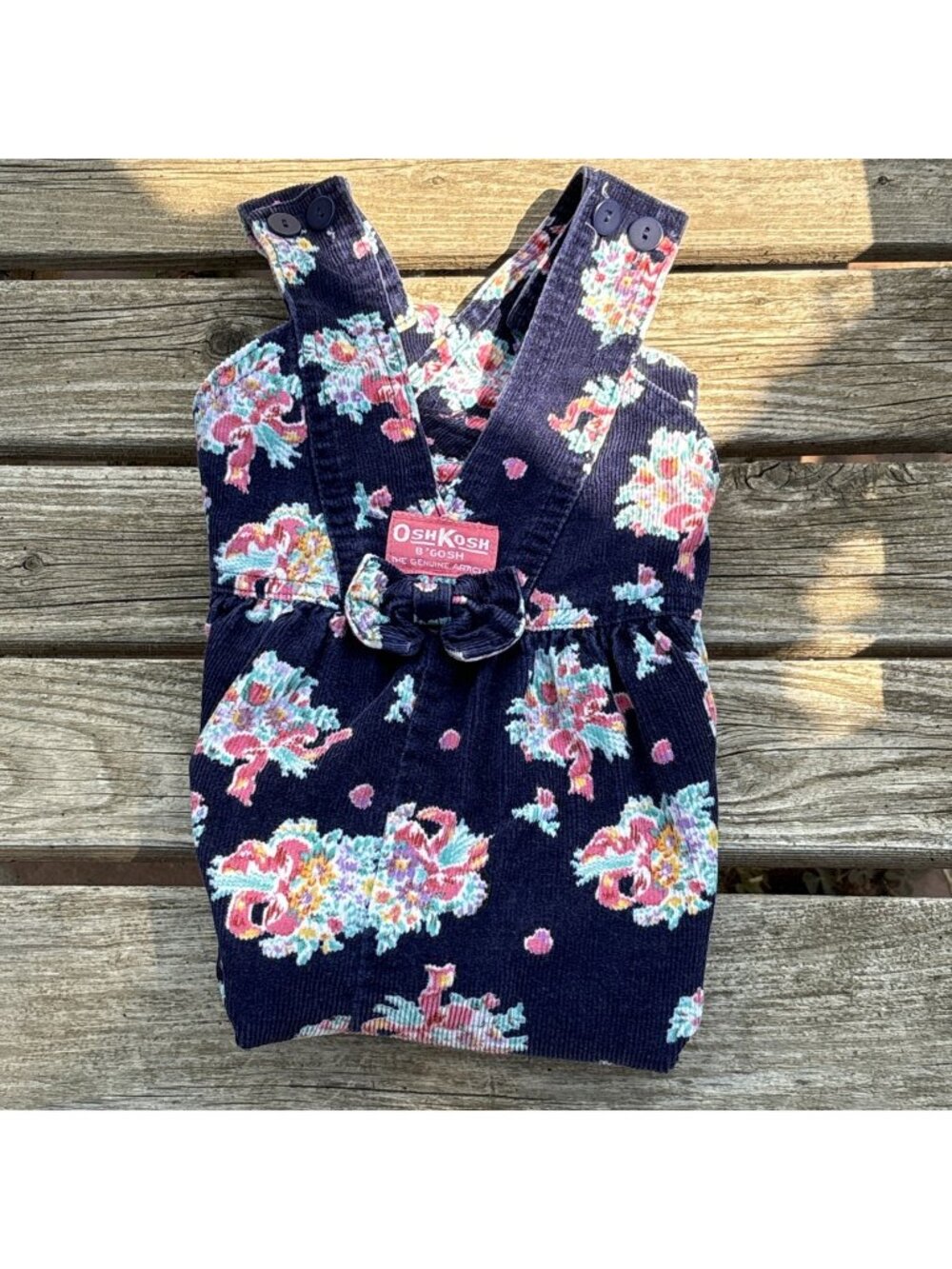 Vtg Osh Kosh Vestbak Corduroy Overalls Girls 3T Floral Print with Bow USA